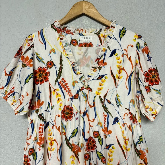 THML Cindy Short Sleeve V Neck Floral Tiered Long Dress Multicolor Size S - Picture 7 of 8
